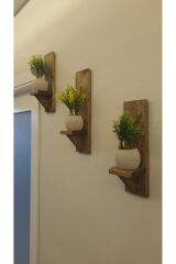 Dekoratif Ahşap Duvar Rafı Balkon Rafı Saksılık Rustik 3 adet