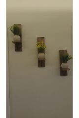 Dekoratif Ahşap Duvar Rafı Balkon Rafı Saksılık Rustik 3 adet