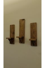 Dekoratif Ahşap Duvar Rafı Balkon Rafı Saksılık Rustik 3 adet