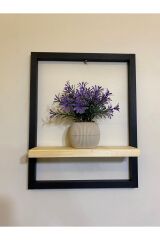 Tekli Lüx Dekoratif Siyah Ahşap Çerçeveli Raf Çiçeklik Duvar Süsü Ev Antre Hol Balkon Süsü