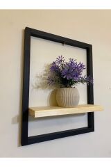 Tekli Lüx Dekoratif Siyah Ahşap Çerçeveli Raf Çiçeklik Duvar Süsü Ev Antre Hol Balkon Süsü