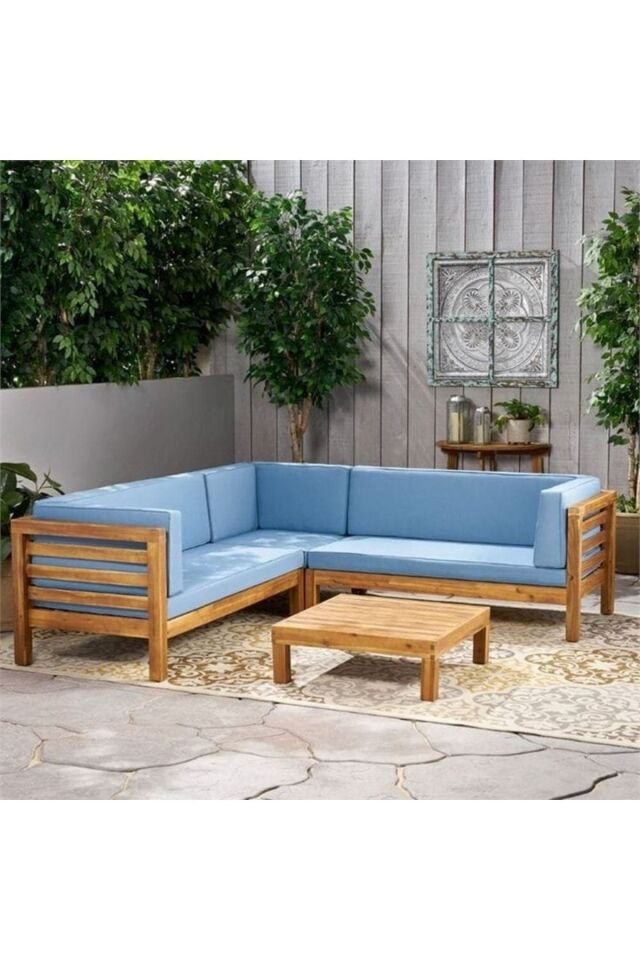  Perlina Bahçe Balkon Teras Ahşap Köşe Koltuk Takımı