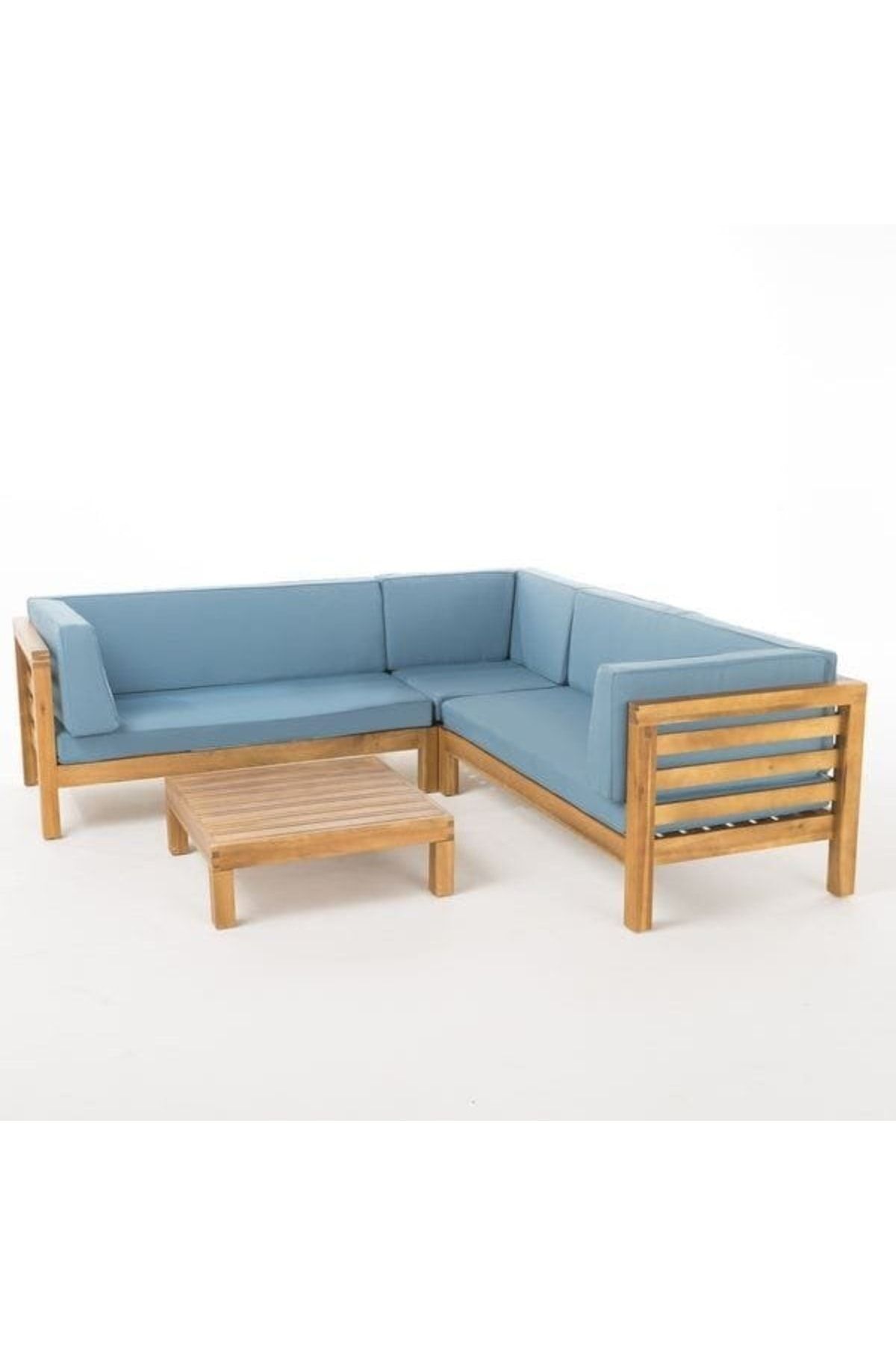  Perlina Bahçe Balkon Teras Ahşap Köşe Koltuk Takımı