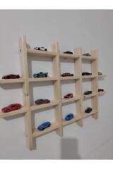 Doğal Ahşap Çoklu Dekoratif Raf Oyuncak Araba Rafı Koleksiyon Rafı Duvar Rafı Led Dahil