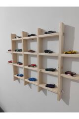 Doğal Ahşap Çoklu Dekoratif Raf Oyuncak Araba Rafı Koleksiyon Rafı Duvar Rafı Led Dahil