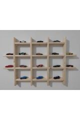 Doğal Ahşap Çoklu Dekoratif Raf Oyuncak Araba Rafı Koleksiyon Rafı Duvar Rafı Led Dahil