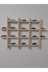Doğal Ahşap Çoklu Dekoratif Raf Oyuncak Araba Rafı Koleksiyon Rafı Duvar Rafı Led Dahil