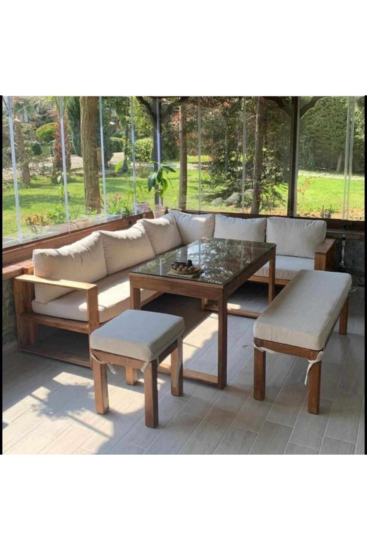  Lavinya Bahçe Balkon Teras Ahşap Köşe Koltuk Takımı