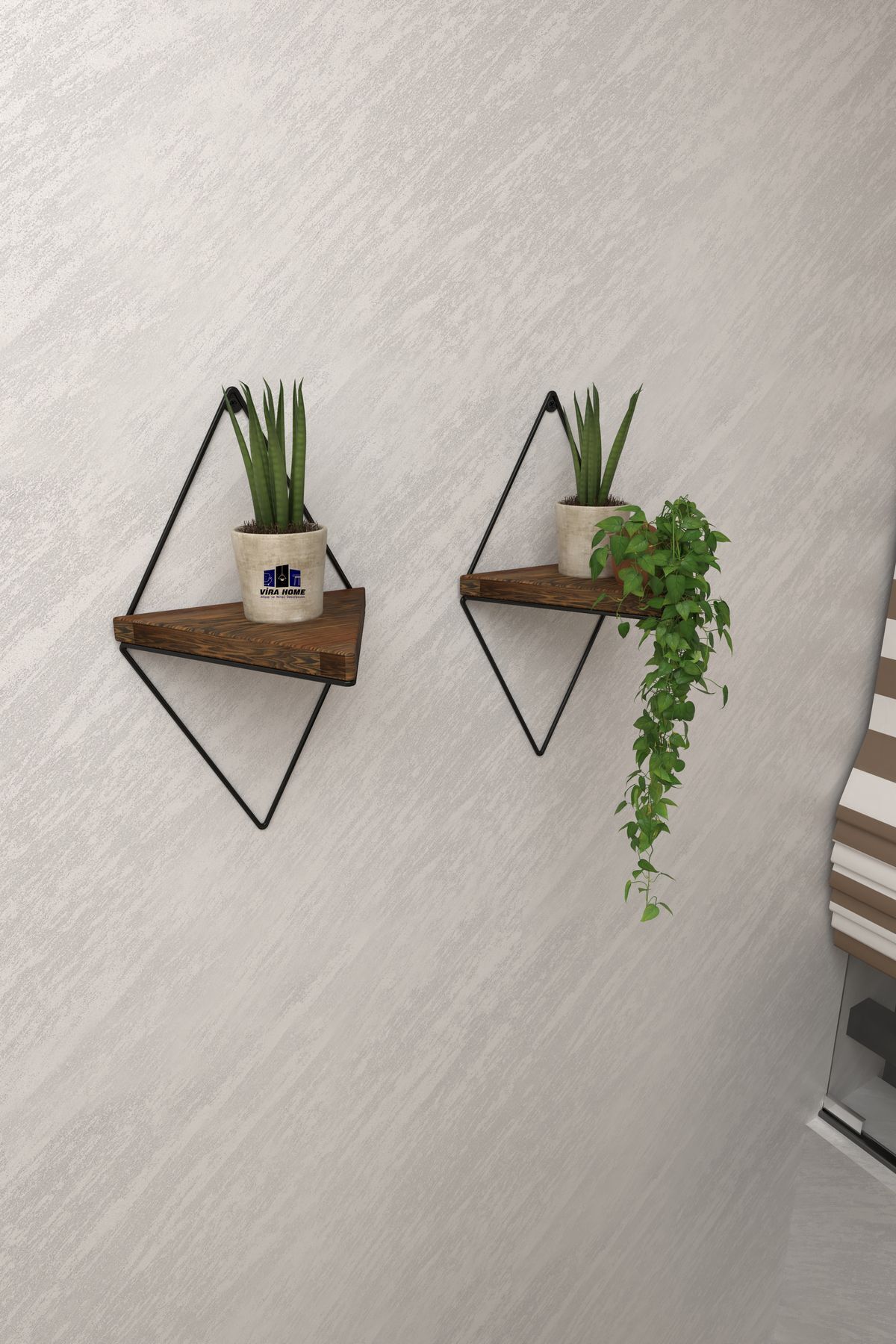 2 Li Lüks Doğal Masif Ahşap Dekoratif Üçgen Raf Balkon Tanzim Çiçeklik Saksılık