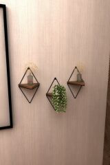 3 Lü Lüks Doğal Masif Ahşap Dekoratif Üçgen Raf Balkon Tanzim Çiçeklik Saksılık