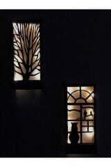 Piller Hariç Peri Ledli Desenli Duvar Süsü Masif Ahşap 18x36 Tablo Gece Lamba Antre Hol Ev Hediyesi