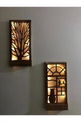 Piller Hariç Peri Ledli Desenli Duvar Süsü Masif Ahşap 18x36 Tablo Gece Lamba Antre Hol Ev Hediyesi