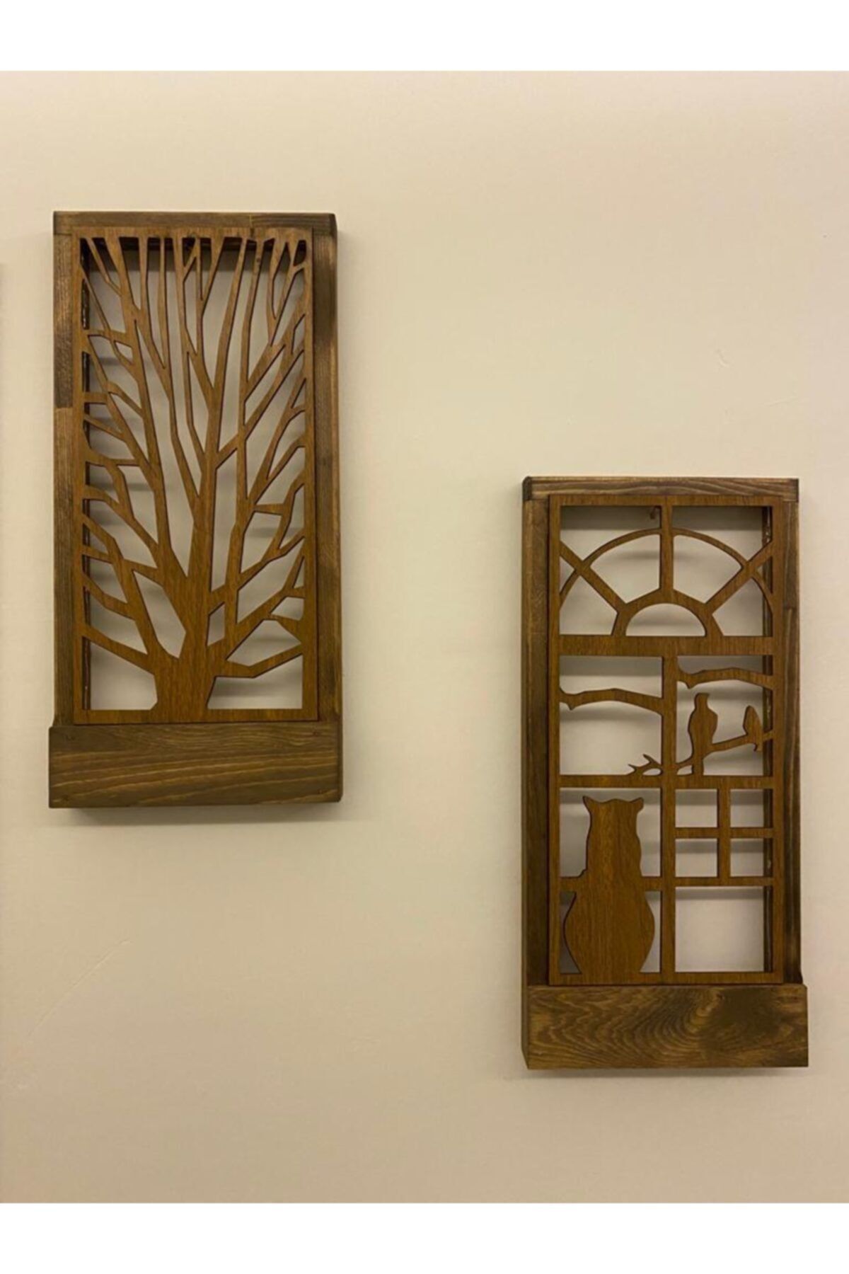 Ikili Set Peri Ledli Masif Panel Dekoratif Tablo Duvar Süsü Ev Antre Balkon Süsü 36x18cm