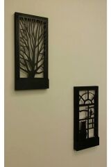 2'li Piller Hariç Peri Ledli Duvar Süsü Masif Ahşap 18x36 Tablo Gece Lamba Antre Hol Ev Hediyesi