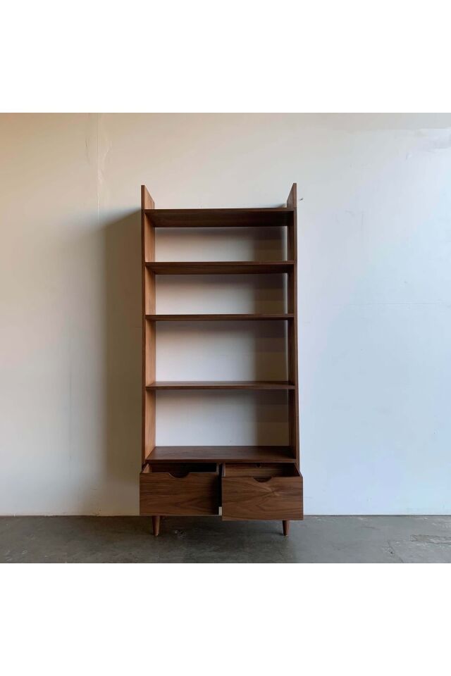  Ahşap Çift Çekmeceli Koyu Ceviz Model Kitaplık