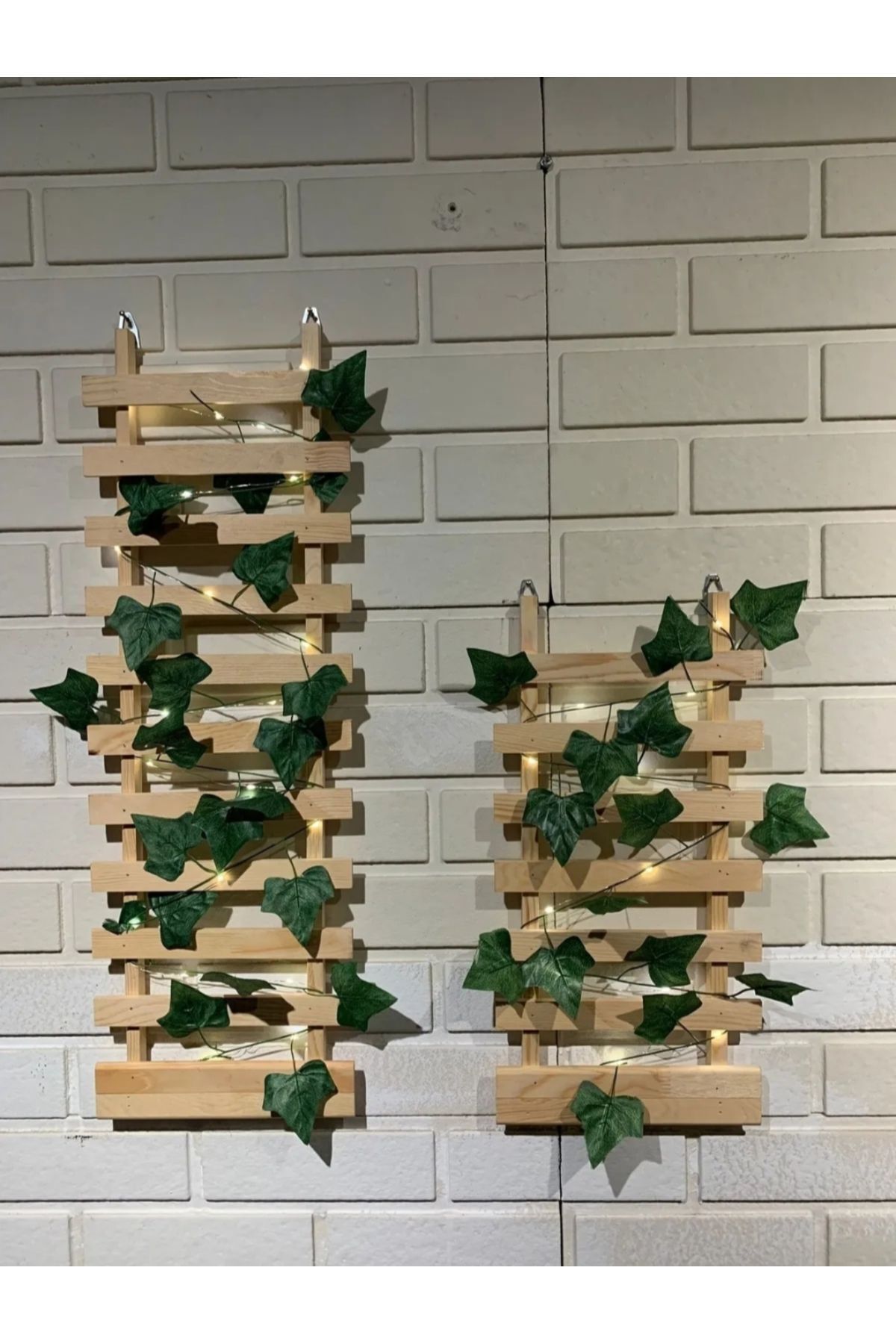 Peri Ledli Sarmaşıklı Ahşap Saksı Standı Çiçeklik Kış Bahçesi Balkon Dekor Yapay Çiçek Yapay Çiçek