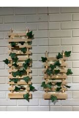 Peri Ledli Sarmaşıklı Ahşap Saksı Standı Çiçeklik Kış Bahçesi Balkon Dekor Yapay Çiçek Yapay Çiçek