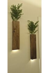 2 Li Lüks Peri Ledli Ahşap Çiçeklik Dekoratif Aydınlatma Balkon Dekoru Otel Cafe Rustik 40cm