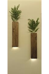 2 Li Lüks Peri Ledli Ahşap Çiçeklik Dekoratif Aydınlatma Balkon Dekoru Otel Cafe Rustik 40cm