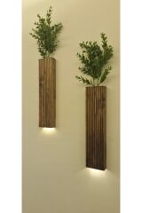 2 Li Lüks Peri Ledli Ahşap Çiçeklik Dekoratif Aydınlatma Balkon Dekoru Otel Cafe Rustik 40cm