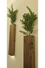 2 Li Lüks Peri Ledli Ahşap Çiçeklik Dekoratif Aydınlatma Balkon Dekoru Otel Cafe Rustik 40cm