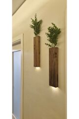 2 Li Lüks Peri Ledli Ahşap Çiçeklik Dekoratif Aydınlatma Balkon Dekoru Otel Cafe Rustik 40cm