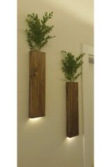 2 Li Lüks Peri Ledli Ahşap Çiçeklik Dekoratif Aydınlatma Balkon Dekoru Otel Cafe Rustik 40cm