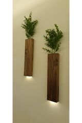 2 Li Lüks Peri Ledli Ahşap Çiçeklik Dekoratif Aydınlatma Balkon Dekoru Otel Cafe Rustik 40cm