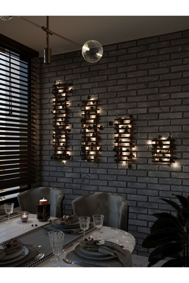  Peri Ledli Sarmaşıklı Ahşap Çiçeklik Balkon Dekor Gece Lambası Yapay Çiçek Dekoratif Aydınlatma