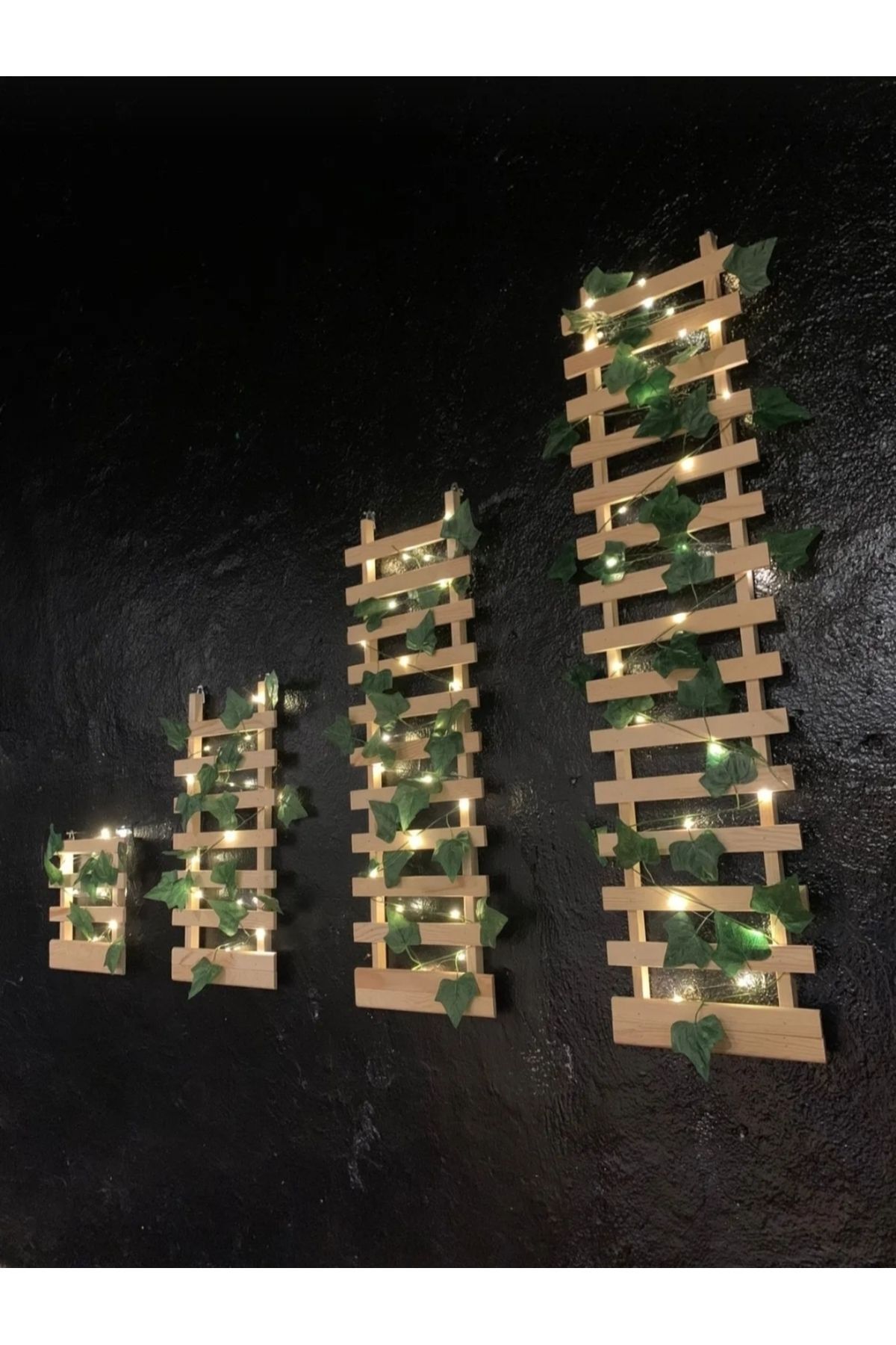 Pilli Ledli Çamağacı Ahşap Saksı Sarmaşıklı Standı Çiçeklik Kış Bahçesi Balkon Dekor Yapay Çiçek