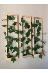 3'lü Ahşap Peri Ledli Sarmaşıklı Duvar Çıtası Kış Bahçesi Balkon Duvar Dekor Bohem Retro