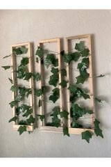 3'lü Ahşap Peri Ledli Sarmaşıklı Duvar Çıtası Kış Bahçesi Balkon Duvar Dekor Bohem Retro