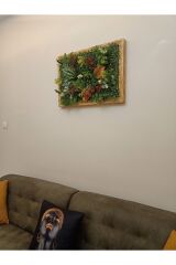 Lüks Dekoratif Ahşap Çerçeveli Yapay Çiçek Duvar Paneli Şimşir Dikey Bahçe Aranjmanı 48-68 Cm