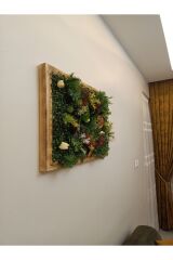 Lüks Dekoratif Ahşap Çerçeveli Yapay Çiçek Duvar Paneli Şimşir Dikey Bahçe Aranjmanı 48-68 Cm