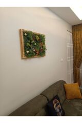 Lüks Dekoratif Ahşap Çerçeveli Yapay Çiçek Duvar Paneli Şimşir Dikey Bahçe Aranjmanı 48-68 Cm