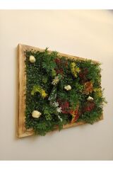 Lüks Dekoratif Ahşap Çerçeveli Yapay Çiçek Duvar Paneli Şimşir Dikey Bahçe Aranjmanı 48-68 Cm