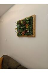 Lüks Dekoratif Ahşap Çerçeveli Yapay Çiçek Duvar Paneli Şimşir Dikey Bahçe Aranjmanı 48-68 Cm