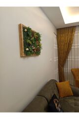 Lüks Dekoratif Ahşap Çerçeveli Yapay Çiçek Duvar Paneli Şimşir Dikey Bahçe Aranjmanı 48-68 Cm