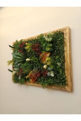 Lüks Dekoratif Ahşap Çerçeveli Yapay Çiçek Duvar Paneli Şimşir Dikey Bahçe Aranjmanı 48-68 Cm