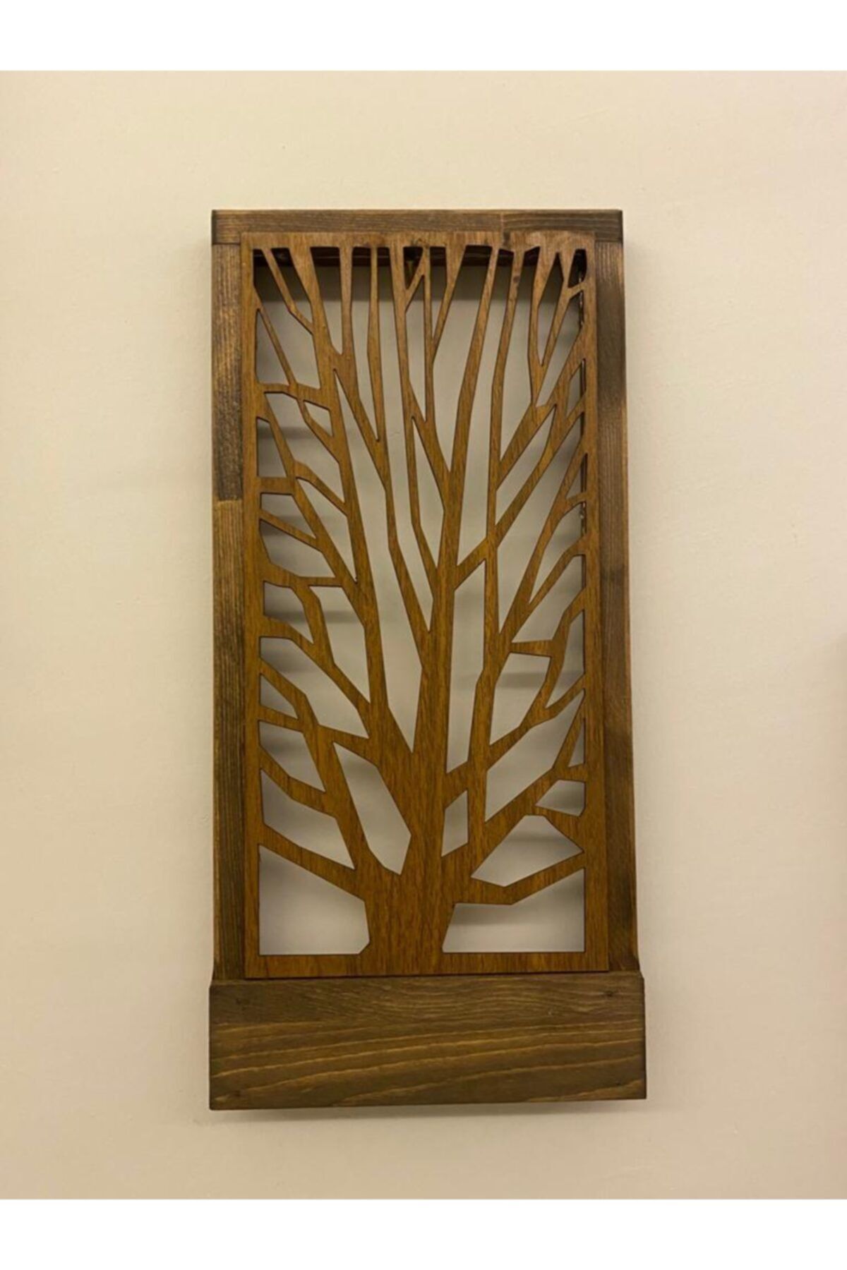  Peri Ledli Masif Panel Ahşap Dekoratif Tablo Duvar Süsü Ev Antre Balkon Süsü 36x18cm