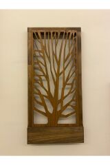 Peri Ledli Masif Panel Ahşap Dekoratif Tablo Duvar Süsü Ev Antre Balkon Süsü 36x18cm