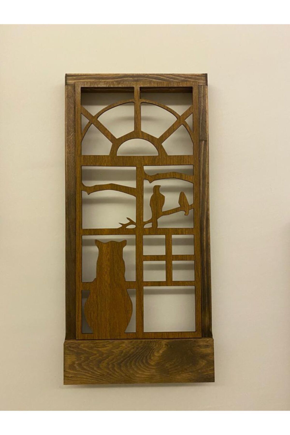  Peri Ledli Masif Panel Ahşap Dekoratif Tablo Duvar Süsü Ev Antre Balkon Süsü 36x18cm