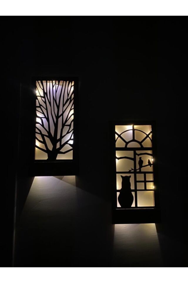  Ikili Set Peri Ledli Masif Panel Dekoratif Tablo Duvar Süsü Ev Antre Balkon Süsü 36x18cm