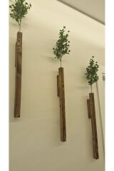 3'Lü Dekoratif Ahşap Çiçeklik Duvar Dekoru Rustik Çiçeklik Yapay Çiçek Ev Antre Balkon Saksılık 50cm