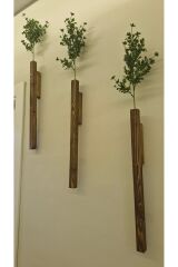 3'Lü Dekoratif Ahşap Çiçeklik Duvar Dekoru Rustik Çiçeklik Yapay Çiçek Ev Antre Balkon Saksılık 50cm