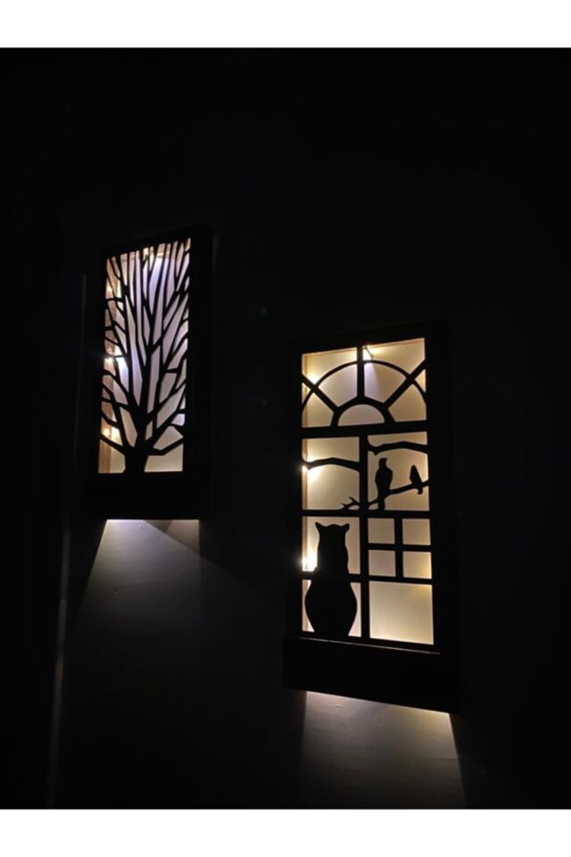  Ikili Set Peri Ledli Masif Panel Dekoratif Tablo Duvar Süsü Ev Antre Balkon Süsü 36x18cm