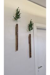 2'Li Dekoratif Ahşap Çiçeklik Duvar Dekoru Rustik Çiçeklik Yapay Çiçek Ev Antre Balkon Saksılık 50cm