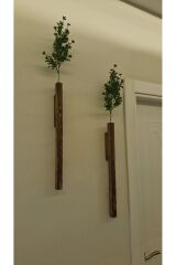 2'Li Dekoratif Ahşap Çiçeklik Duvar Dekoru Rustik Çiçeklik Yapay Çiçek Ev Antre Balkon Saksılık 50cm