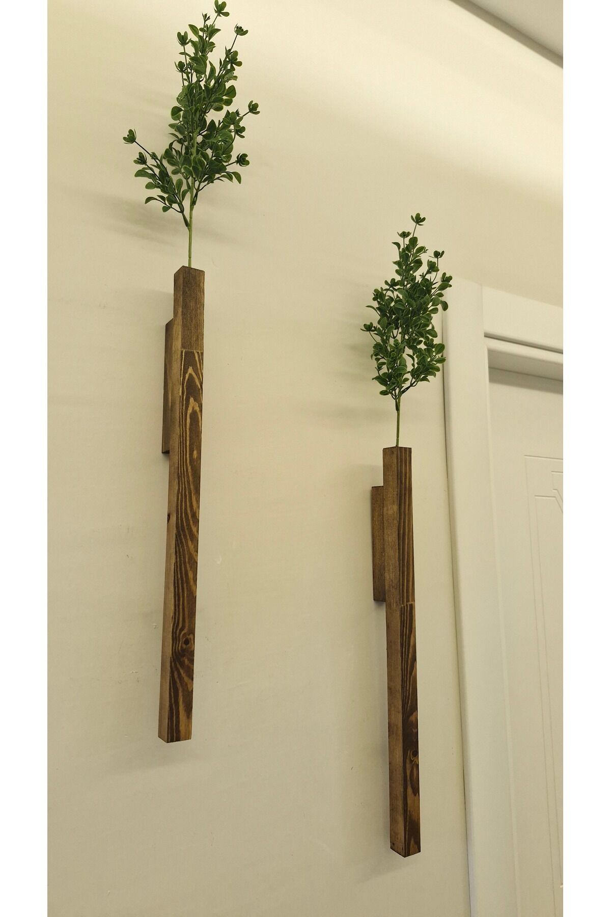 2'Li Dekoratif Ahşap Çiçeklik Duvar Dekoru Rustik Çiçeklik Yapay Çiçek Ev Antre Balkon Saksılık 50cm