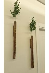 2'Li Dekoratif Ahşap Çiçeklik Duvar Dekoru Rustik Çiçeklik Yapay Çiçek Ev Antre Balkon Saksılık 50cm